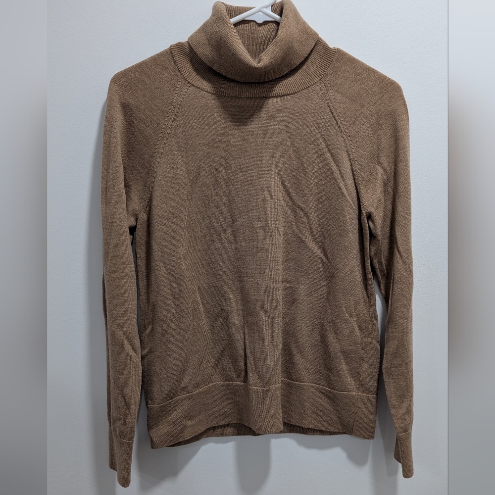 PENDLETON Sweater Womens Large Brown Tan Camel 100% Merino Wool Knit Turtleneck